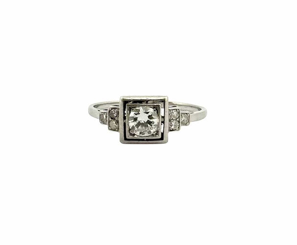 Bague 60 Art déco - Bague solitaire en platine et diamants 58 Facettes