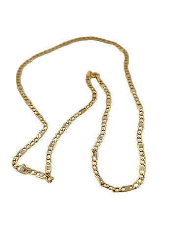 Collier Chaîne maille Figaro 1+3 en or bicolore 18 carats 58 Facettes