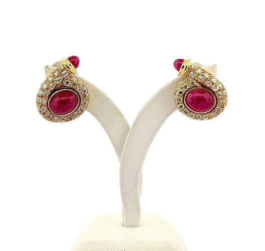 Boucles d'oreilles BVLGARI - Boucles d’oreilles clip vintage en or jaune 18 carats, diamants et rubis 58 Facettes