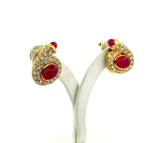 Boucles d'oreilles BVLGARI - Boucles d’oreilles clip vintage en or jaune 18 carats, diamants et rubis 58 Facettes