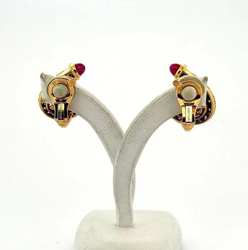 Boucles d'oreilles BVLGARI - Boucles d’oreilles clip vintage en or jaune 18 carats, diamants et rubis 58 Facettes