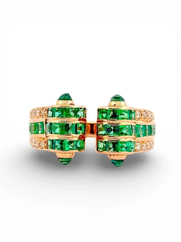 Bague 59 Bague en or jaune 18 carats avec émeraudes et diamants 58 Facettes