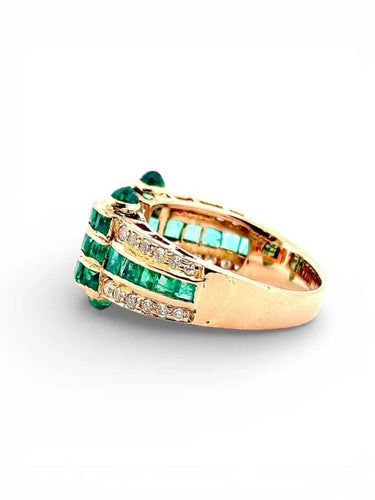 Bague 59 Bague en or jaune 18 carats avec émeraudes et diamants 58 Facettes