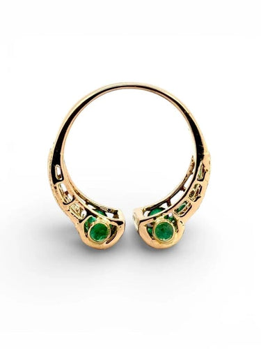 Bague 59 Bague en or jaune 18 carats avec émeraudes et diamants 58 Facettes
