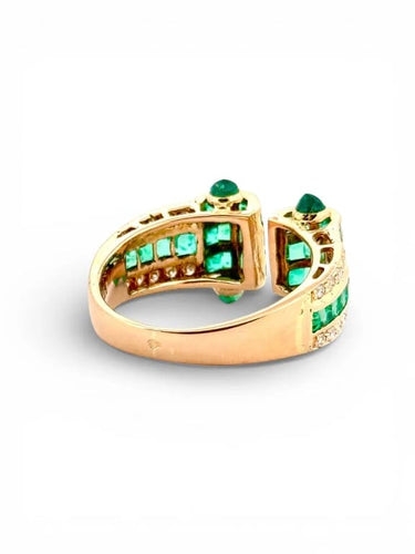 Bague 59 Bague en or jaune 18 carats avec émeraudes et diamants 58 Facettes