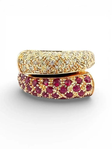 Bague 53 Bague en or jaune avec diamants et rubis 58 Facettes