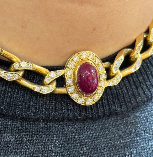 Collier Cartier vintage - Collier ras-de-cou en or jaune 18 carats, diamants et rubis 58 Facettes