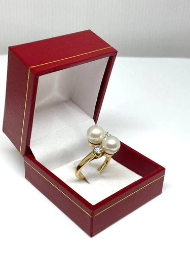 Bague 59 Bague toi et moi en or jaune 18 carats, perles et diamants 58 Facettes