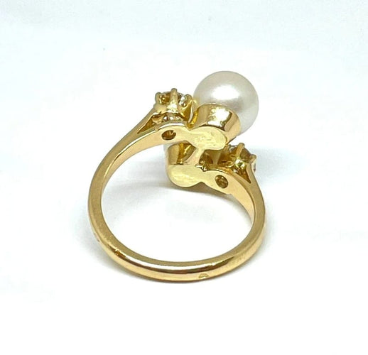 Bague 59 Bague toi et moi en or jaune 18 carats, perles et diamants 58 Facettes