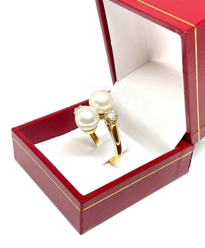 Bague 59 Bague toi et moi en or jaune 18 carats, perles et diamants 58 Facettes
