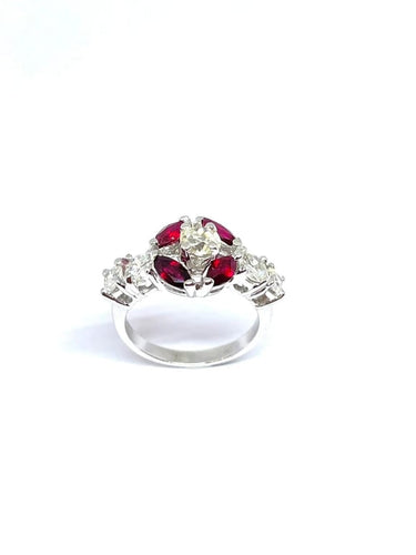 Bague 50 Duo de bagues - Bagues en or blanc avec diamants, rubis et saphirs 58 Facettes