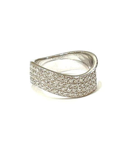 Bague 53 Alliance ondulée en or blanc 18 carats et diamants 58 Facettes