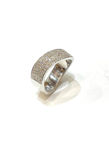 Bague 53 Alliance ondulée en or blanc 18 carats et diamants 58 Facettes