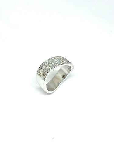 Bague 53 Alliance ondulée en or blanc 18 carats et diamants 58 Facettes