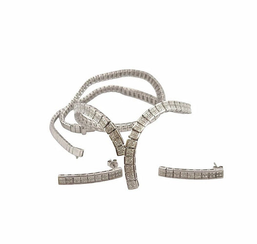 Boucles d'oreilles Parure - Collier et boucles d’oreilles en or blanc 18 carats et diamants 58 Facettes