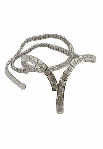 Boucles d'oreilles Parure - Collier et boucles d’oreilles en or blanc 18 carats et diamants 58 Facettes