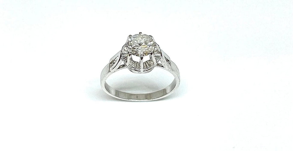Bague 55 Solitaire - Bague en or blanc 18 carats et platine avec diamant 0,91 ct 58 Facettes