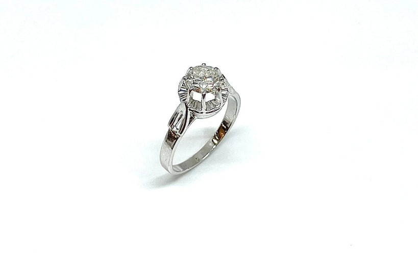 Bague 55 Solitaire - Bague en or blanc 18 carats et platine avec diamant 0,91 ct 58 Facettes