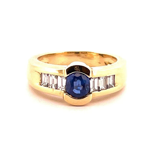 Bague 53 Bague solitaire en or jaune 18 carats, saphir et diamants 58 Facettes