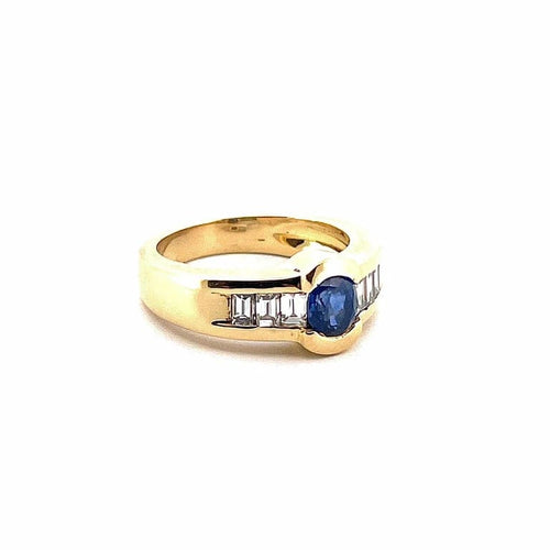 Bague 53 Bague solitaire en or jaune 18 carats, saphir et diamants 58 Facettes