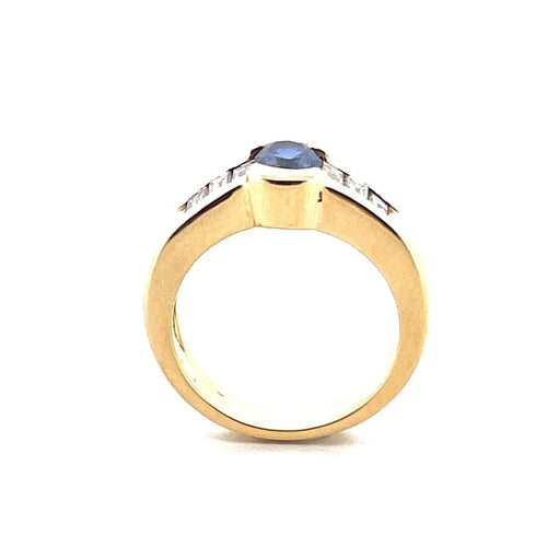 Bague 53 Bague solitaire en or jaune 18 carats, saphir et diamants 58 Facettes