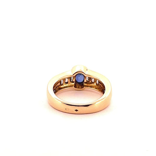 Bague 53 Bague solitaire en or jaune 18 carats, saphir et diamants 58 Facettes