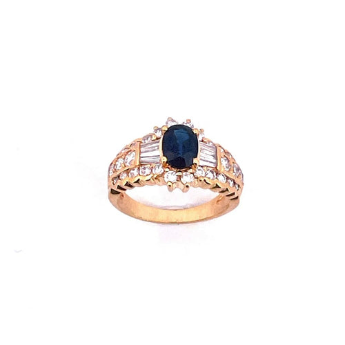 Bague 52 Bague en or jaune 18 carats avec saphir ovale et diamants 58 Facettes