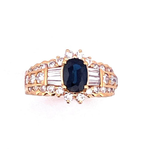 Bague 52 Bague en or jaune 18 carats avec saphir ovale et diamants 58 Facettes