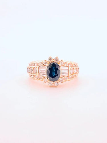 Bague 52 Bague en or jaune 18 carats avec saphir ovale et diamants 58 Facettes