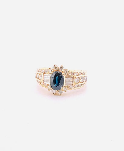 Bague 52 Bague en or jaune 18 carats avec saphir ovale et diamants 58 Facettes