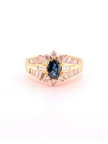 Bague 51 Bague en or jaune 18 carats avec diamants et saphir ovale 58 Facettes