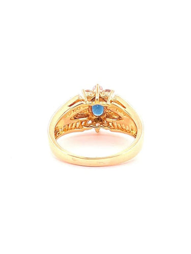 Bague 51 Bague en or jaune 18 carats avec diamants et saphir ovale 58 Facettes