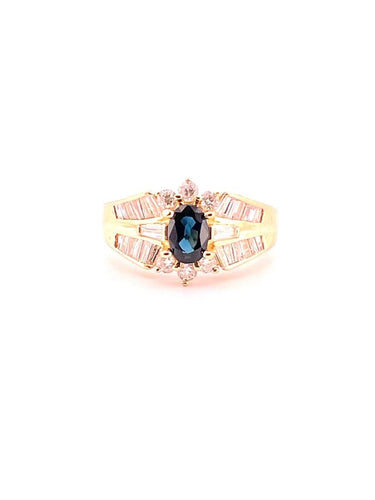 Bague 51 Bague en or jaune 18 carats avec diamants et saphir ovale 58 Facettes