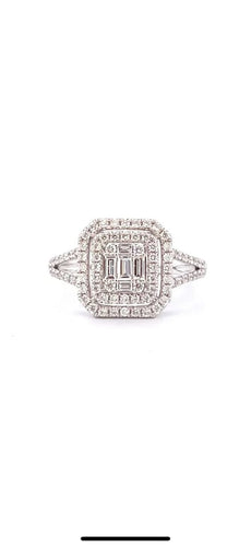 Bague 55 Princesse - Bague en or blanc 18 carats et diamants 58 Facettes