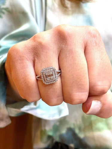 Bague 55 Princesse - Bague en or blanc 18 carats et diamants 58 Facettes