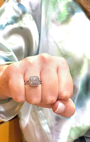 Bague 55 Princesse - Bague en or blanc 18 carats et diamants 58 Facettes