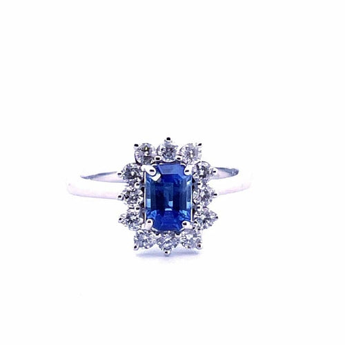 Bague 55 Bague en platine 950 saphir taille émeraude et diamants 58 Facettes
