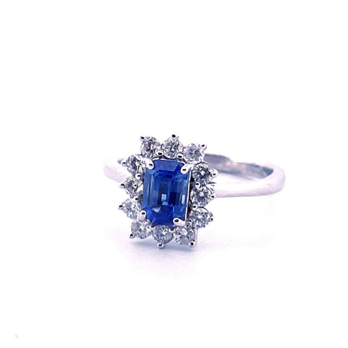Bague 55 Bague en platine 950 saphir taille émeraude et diamants 58 Facettes