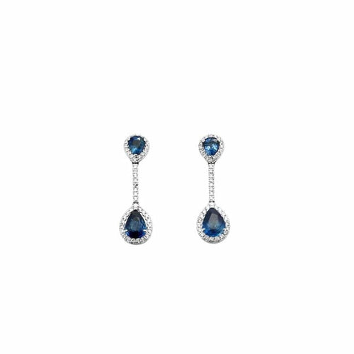 Boucles d'oreilles Boucles d'oreilles en or blanc 750 avec saphirs poire et diamants 58 Facettes