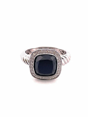 Bague 54 Bague en or blanc 18 carats avec onyx et diamants 58 Facettes