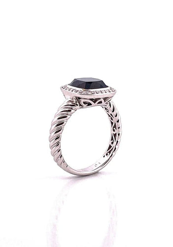 Bague 54 Bague en or blanc 18 carats avec onyx et diamants 58 Facettes