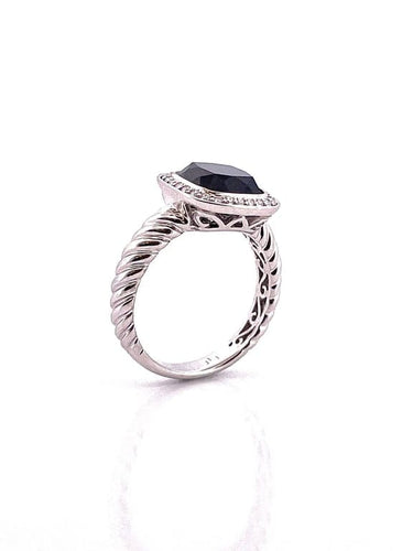 Bague 54 Bague en or blanc 18 carats avec onyx et diamants 58 Facettes