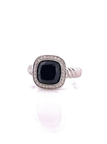 Bague 54 Bague en or blanc 18 carats avec onyx et diamants 58 Facettes