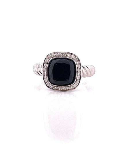 Bague 54 Bague en or blanc 18 carats avec onyx et diamants 58 Facettes
