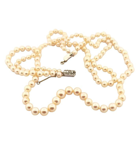 Collier Collier ancien double rang de perles avec fermoir en or blanc et diamants 58 Facettes