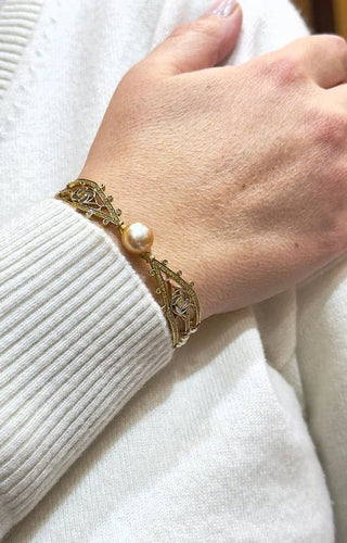 Bracelet Alessio Boschi Milano - Bracelet jonc en or jaune 18 carats, perles et diamants jaunes 58 Facettes