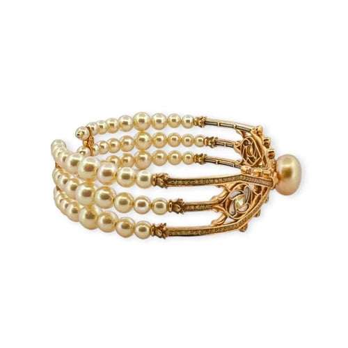 Bracelet Alessio Boschi Milano - Bracelet jonc en or jaune 18 carats, perles et diamants jaunes 58 Facettes