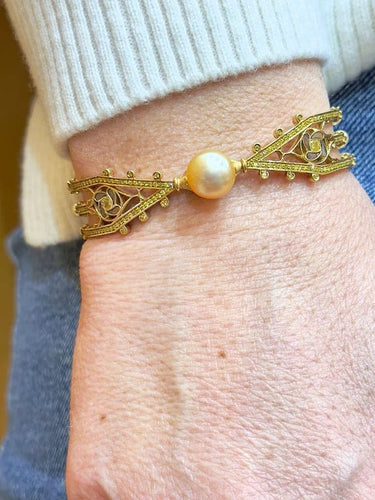 Bracelet Alessio Boschi Milano - Bracelet jonc en or jaune 18 carats, perles et diamants jaunes 58 Facettes