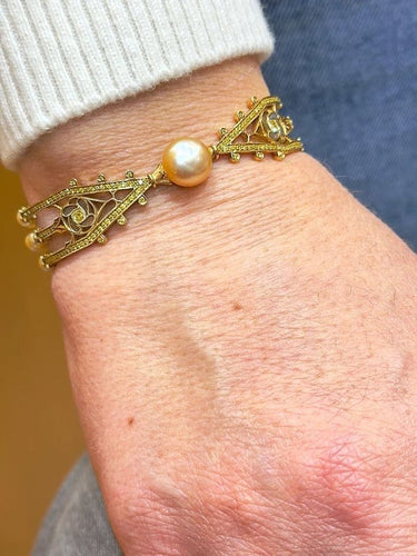 Bracelet Alessio Boschi Milano - Bracelet jonc en or jaune 18 carats, perles et diamants jaunes 58 Facettes