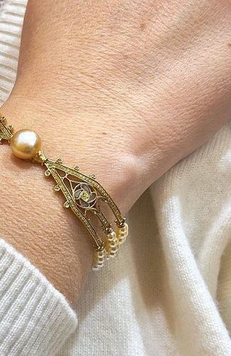 Bracelet Alessio Boschi Milano - Bracelet jonc en or jaune 18 carats, perles et diamants jaunes 58 Facettes